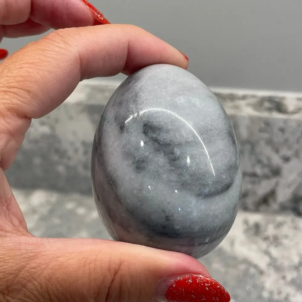 Hand Painted Marble Egg Stone Figurine Asian Landscape Art Decor